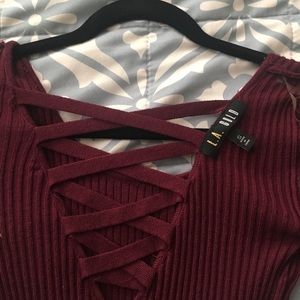 Long sleeve burgundy dress